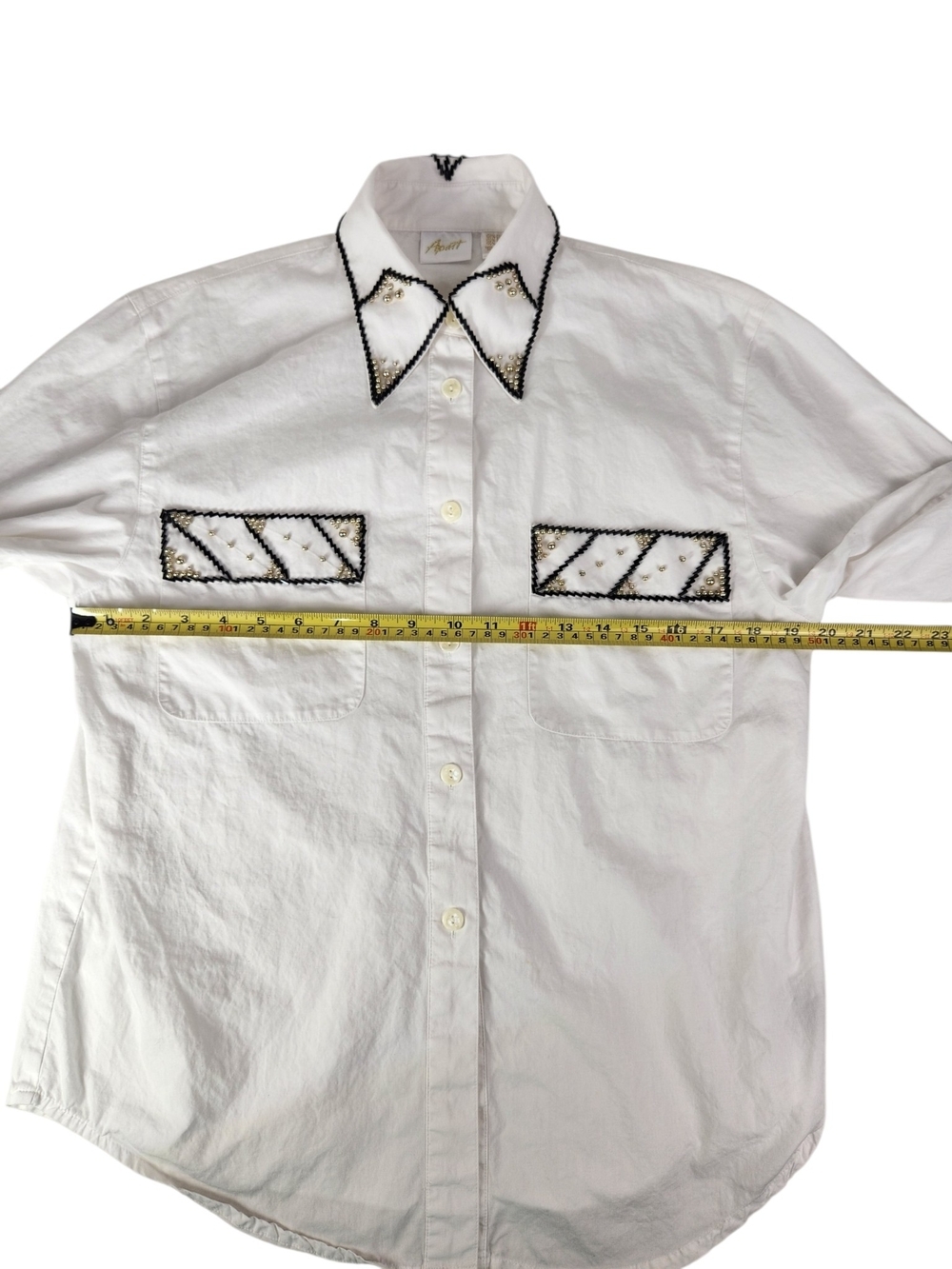 Vintage White Western Button Down Shirt Beaded Studded Embellished Long Sleeve 6 - Picture 15 of 16